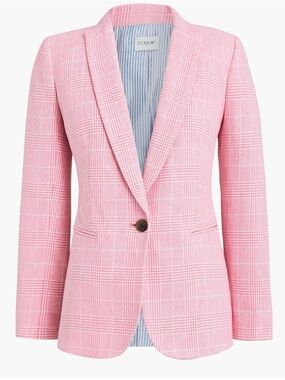 J. Crew Light Pink Plaid Single-Button Blazer